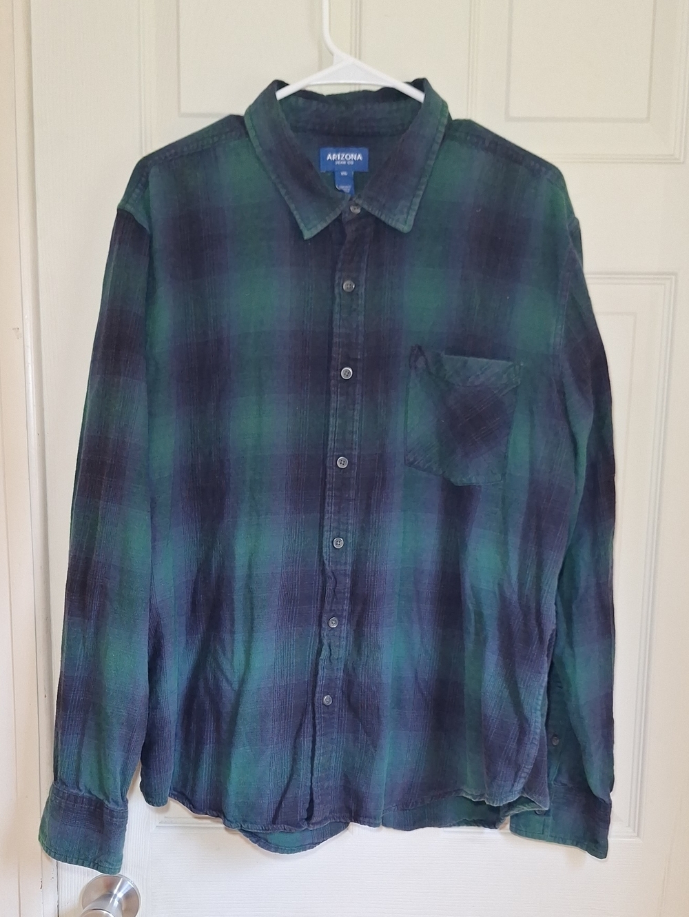 Arizona Jean Co. Men's Blue Green Shadow Plaid Flannel Button Up Shirt Size XXL
